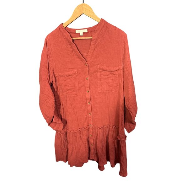 Anthropologie First Monday Womens Red Button-Front Peasant Dress Large - Picture 2 of 5